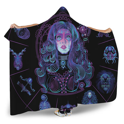 Aquarius And Astrological Signs Print Hooded Blanket