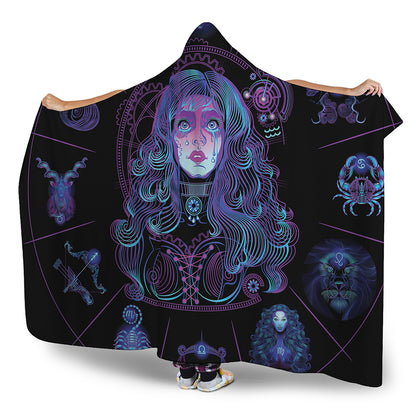 Aquarius And Astrological Signs Print Hooded Blanket