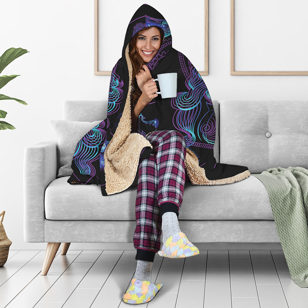 Aquarius And Astrological Signs Print Hooded Blanket