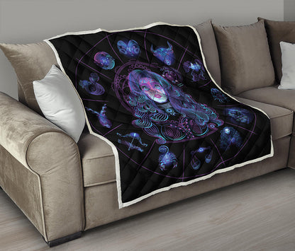 Aquarius And Astrological Signs Print Quilt