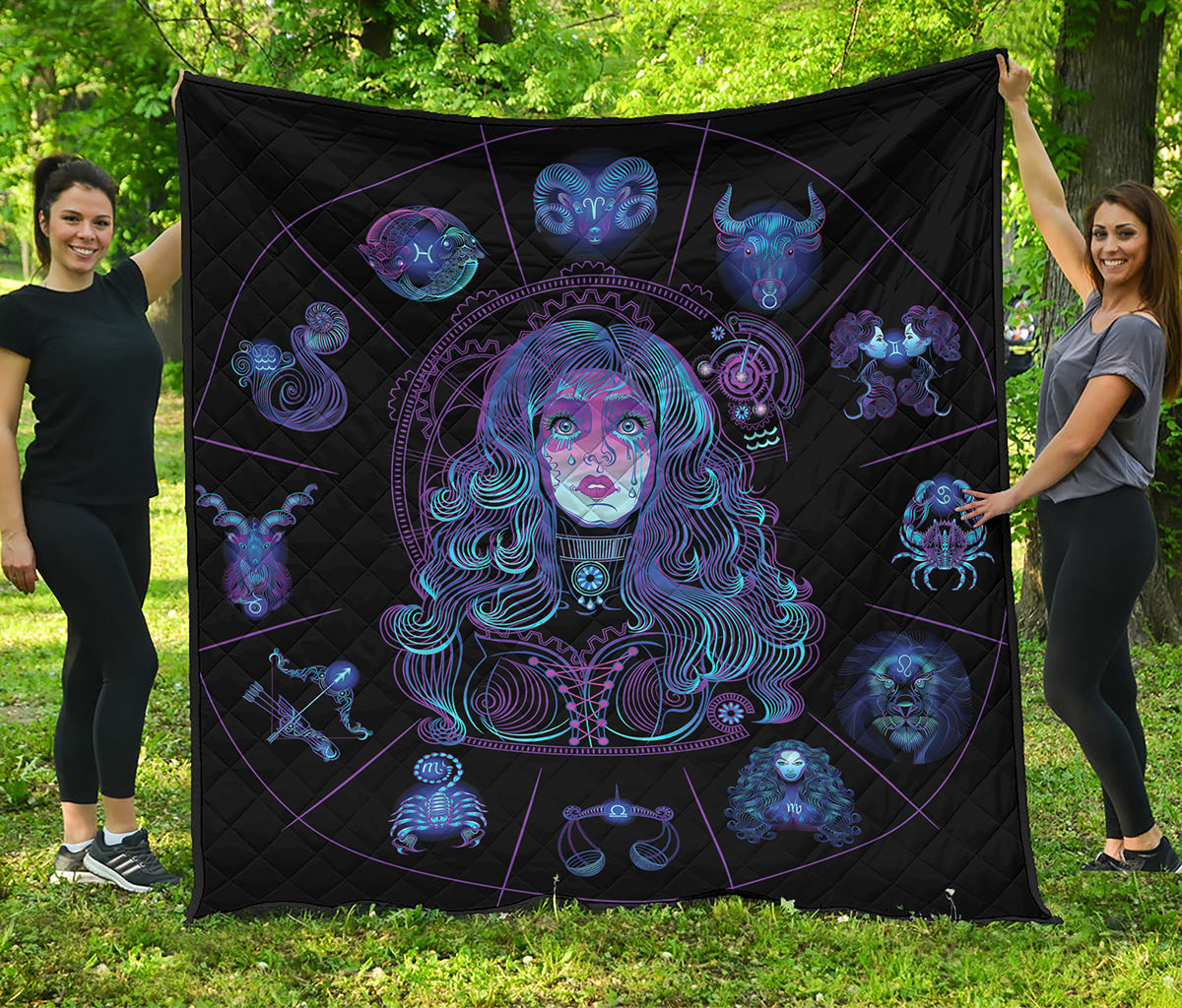 Aquarius And Astrological Signs Print Quilt