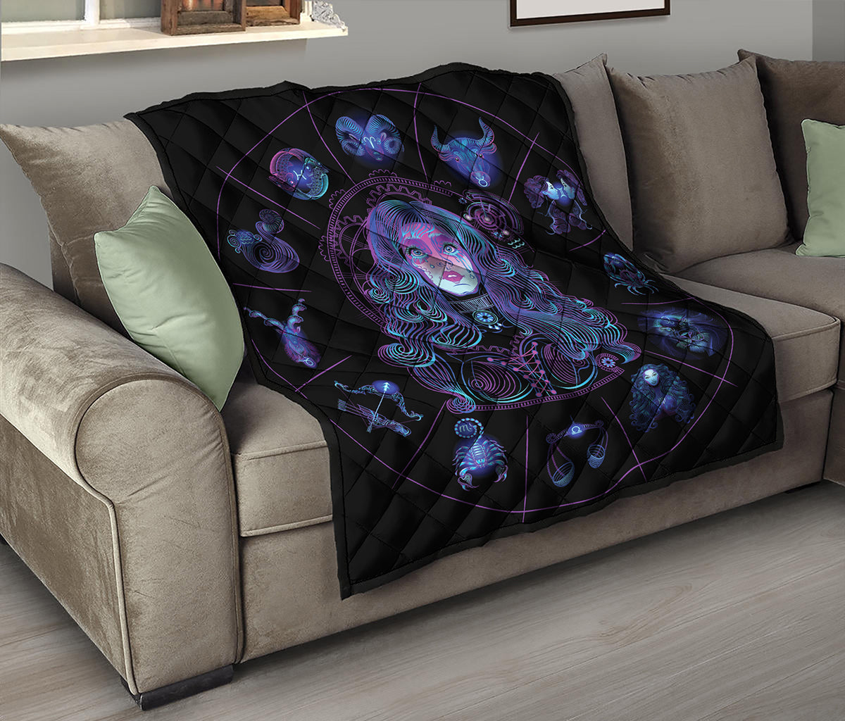Aquarius And Astrological Signs Print Quilt