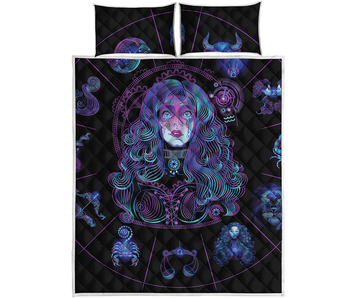 Aquarius And Astrological Signs Print Quilt Bed Set