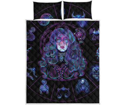 Aquarius And Astrological Signs Print Quilt Bed Set