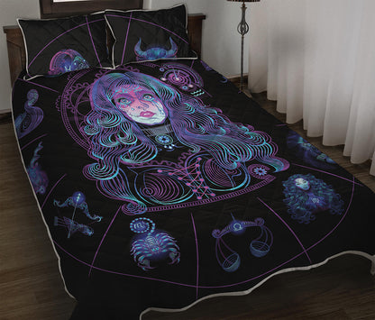 Aquarius And Astrological Signs Print Quilt Bed Set