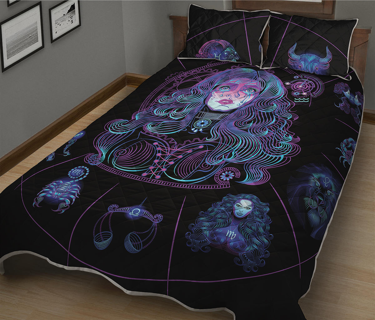 Aquarius And Astrological Signs Print Quilt Bed Set