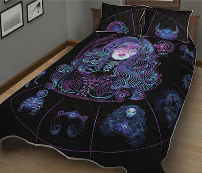 Aquarius And Astrological Signs Print Quilt Bed Set