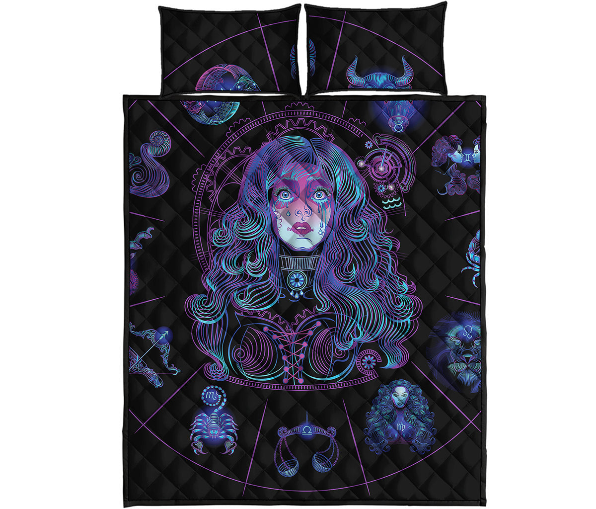 Aquarius And Astrological Signs Print Quilt Bed Set