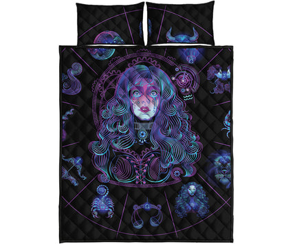 Aquarius And Astrological Signs Print Quilt Bed Set