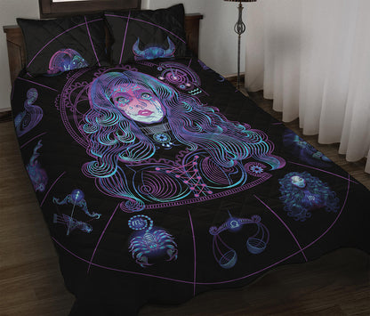 Aquarius And Astrological Signs Print Quilt Bed Set