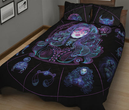 Aquarius And Astrological Signs Print Quilt Bed Set