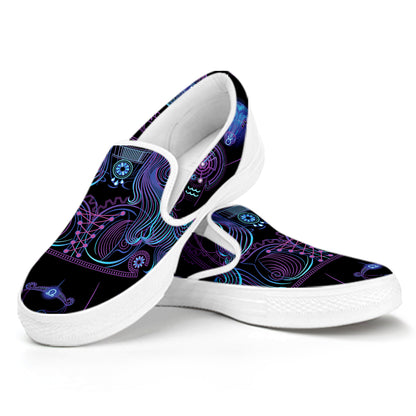 Aquarius And Astrological Signs Print White Slip On Shoes