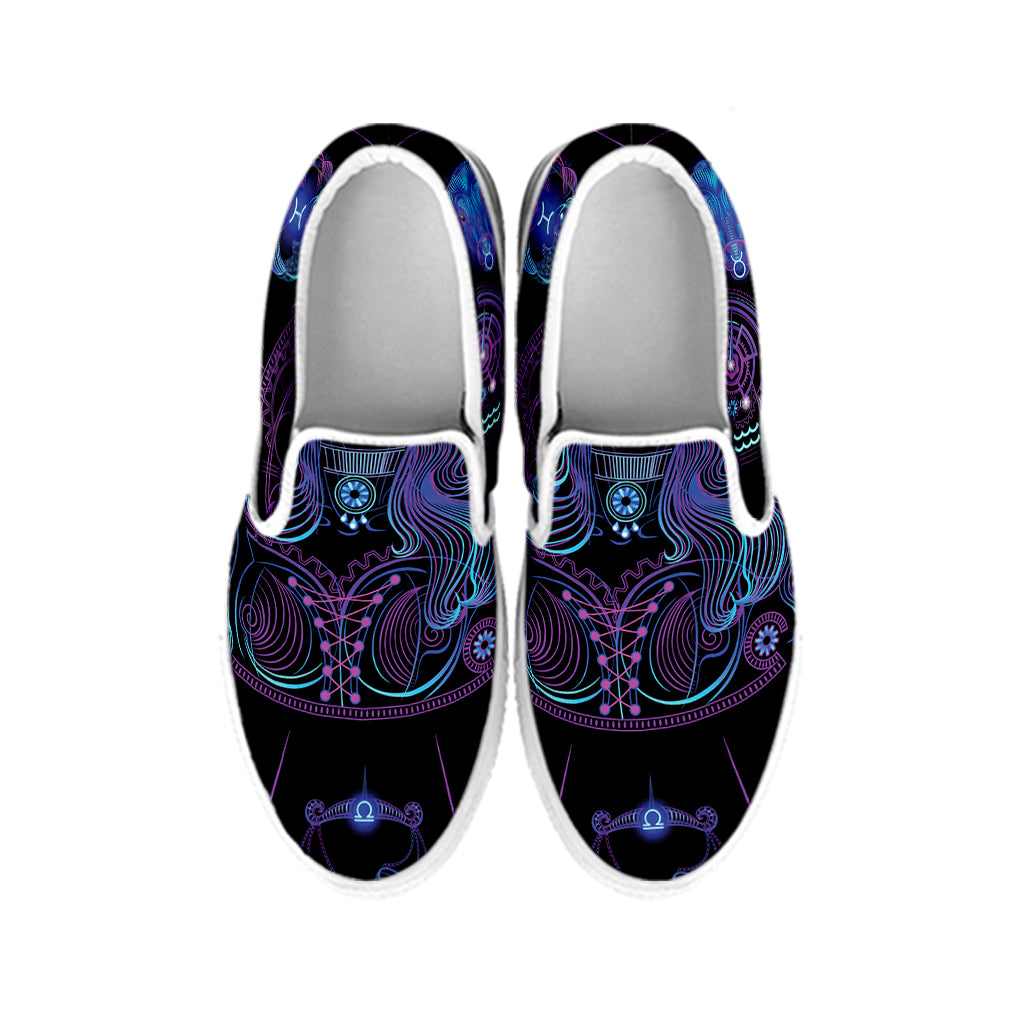 Aquarius And Astrological Signs Print White Slip On Shoes