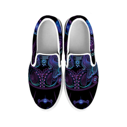Aquarius And Astrological Signs Print White Slip On Shoes