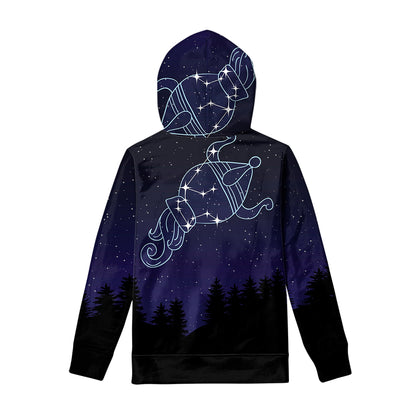 Aquarius Constellation Print Pullover Hoodie