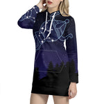 Aquarius Constellation Print Pullover Hoodie Dress