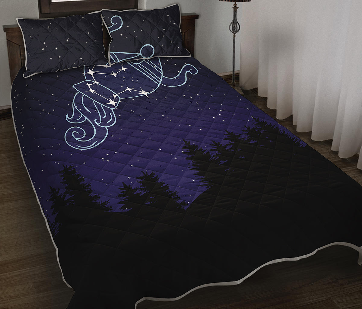 Aquarius Constellation Print Quilt Bed Set