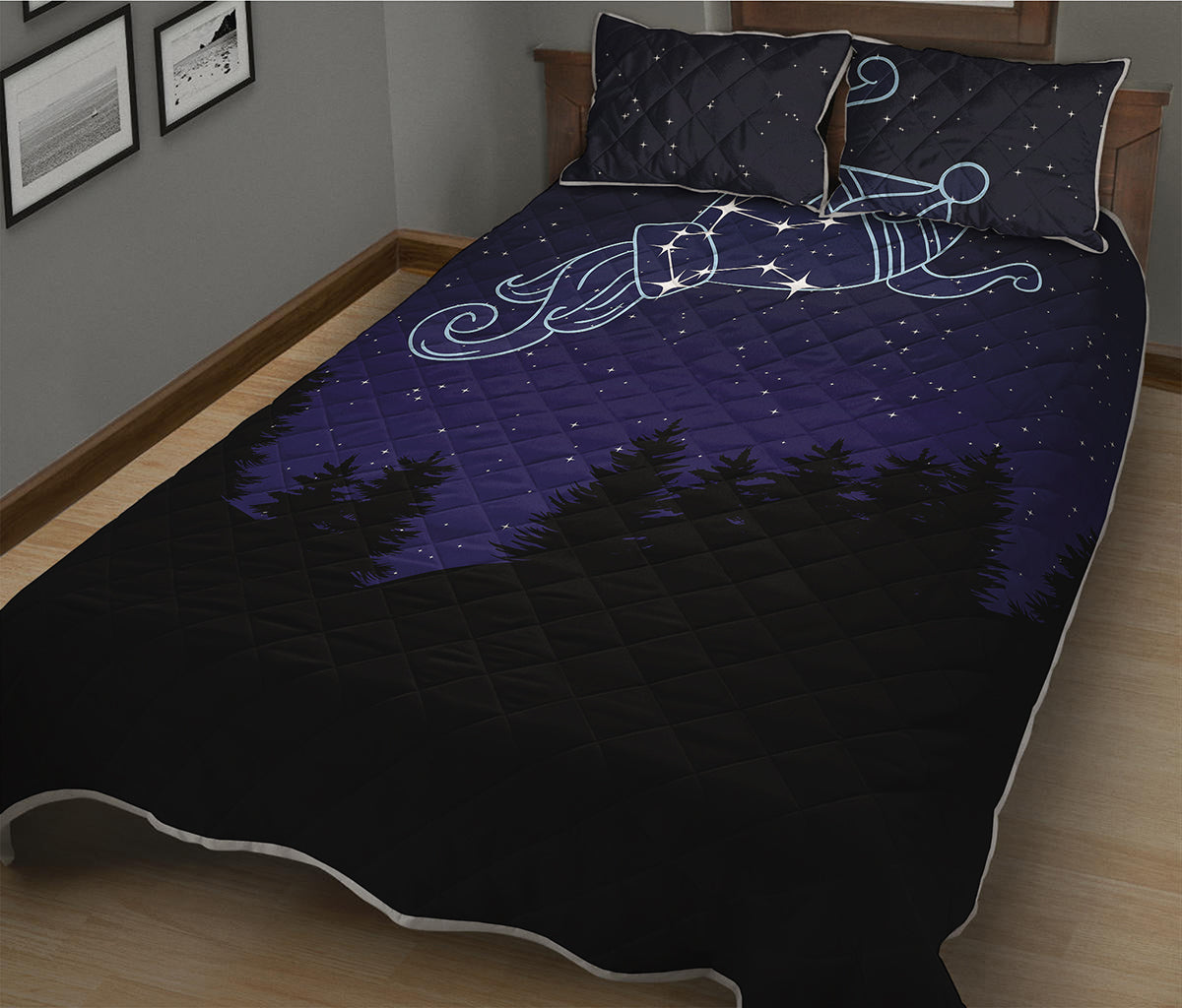 Aquarius Constellation Print Quilt Bed Set