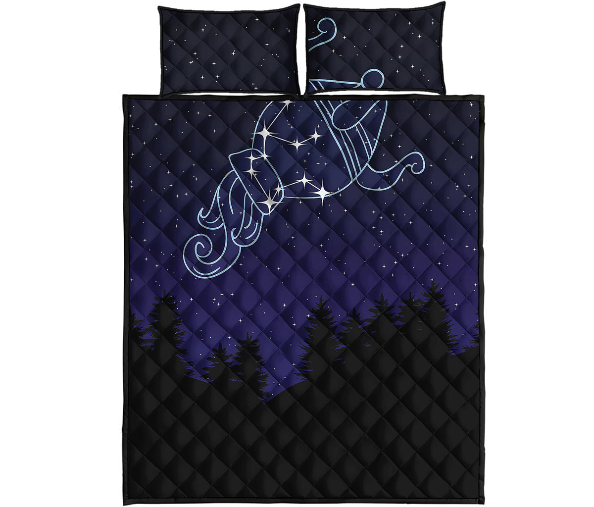 Aquarius Constellation Print Quilt Bed Set