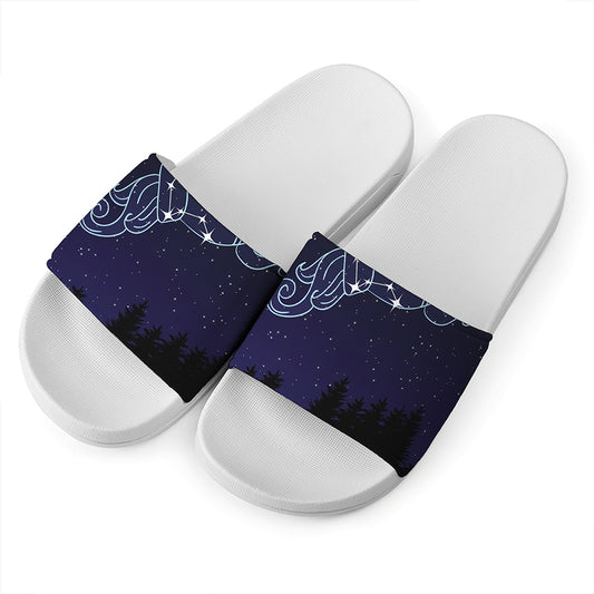 Aquarius Constellation Print White Slide Sandals