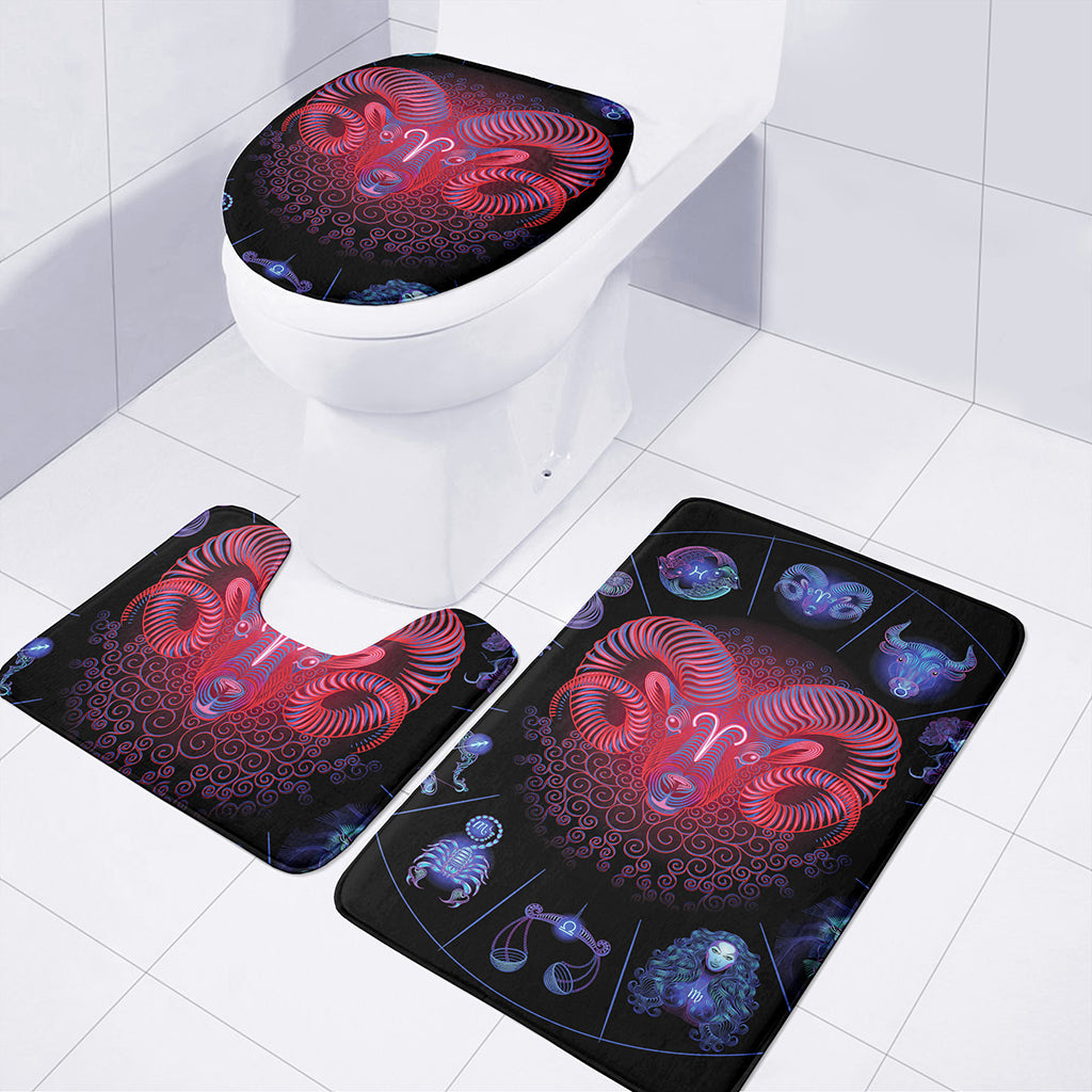 Aries And Astrological Signs Print 3 Piece Bath Mat Set