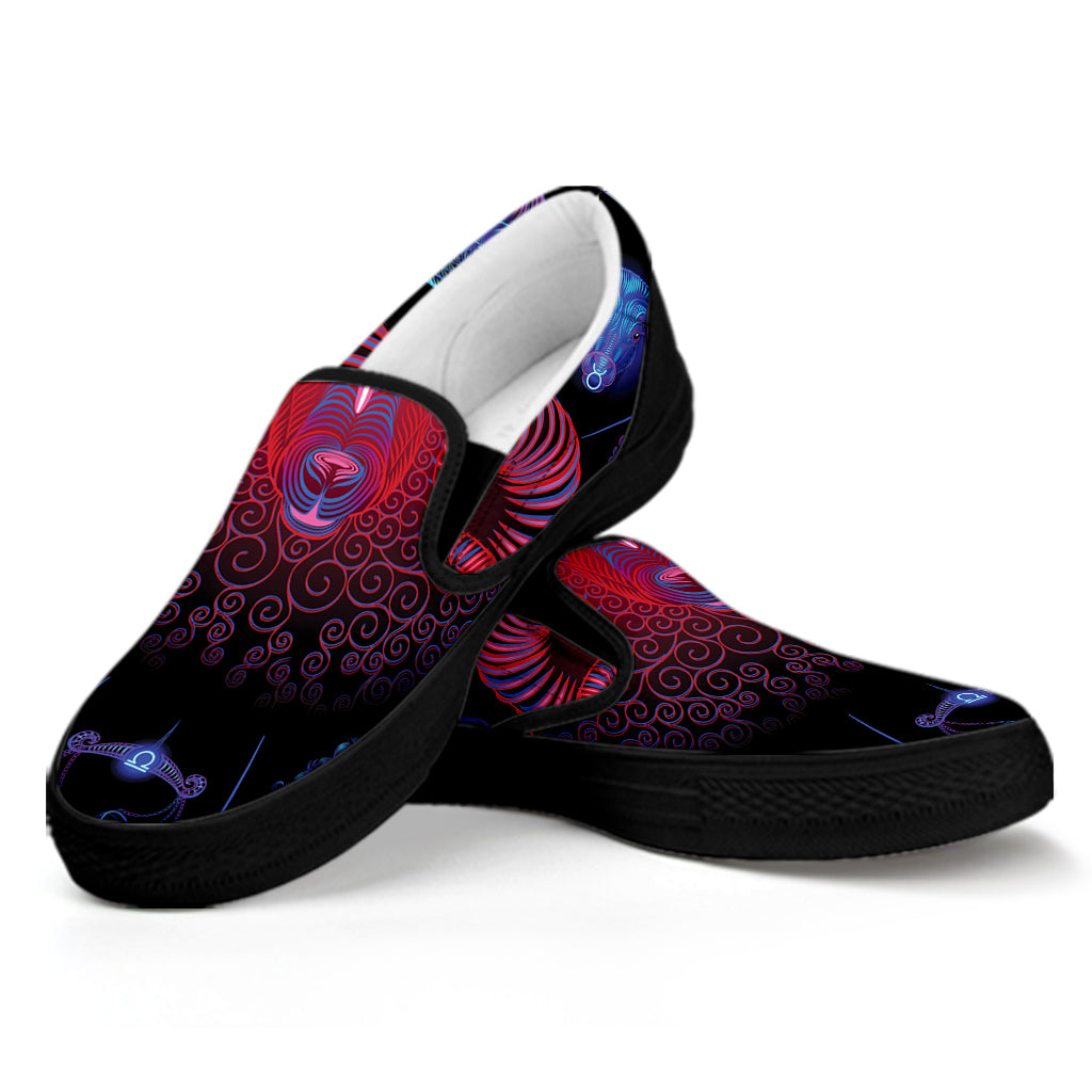 Aries And Astrological Signs Print Black Slip On Shoes