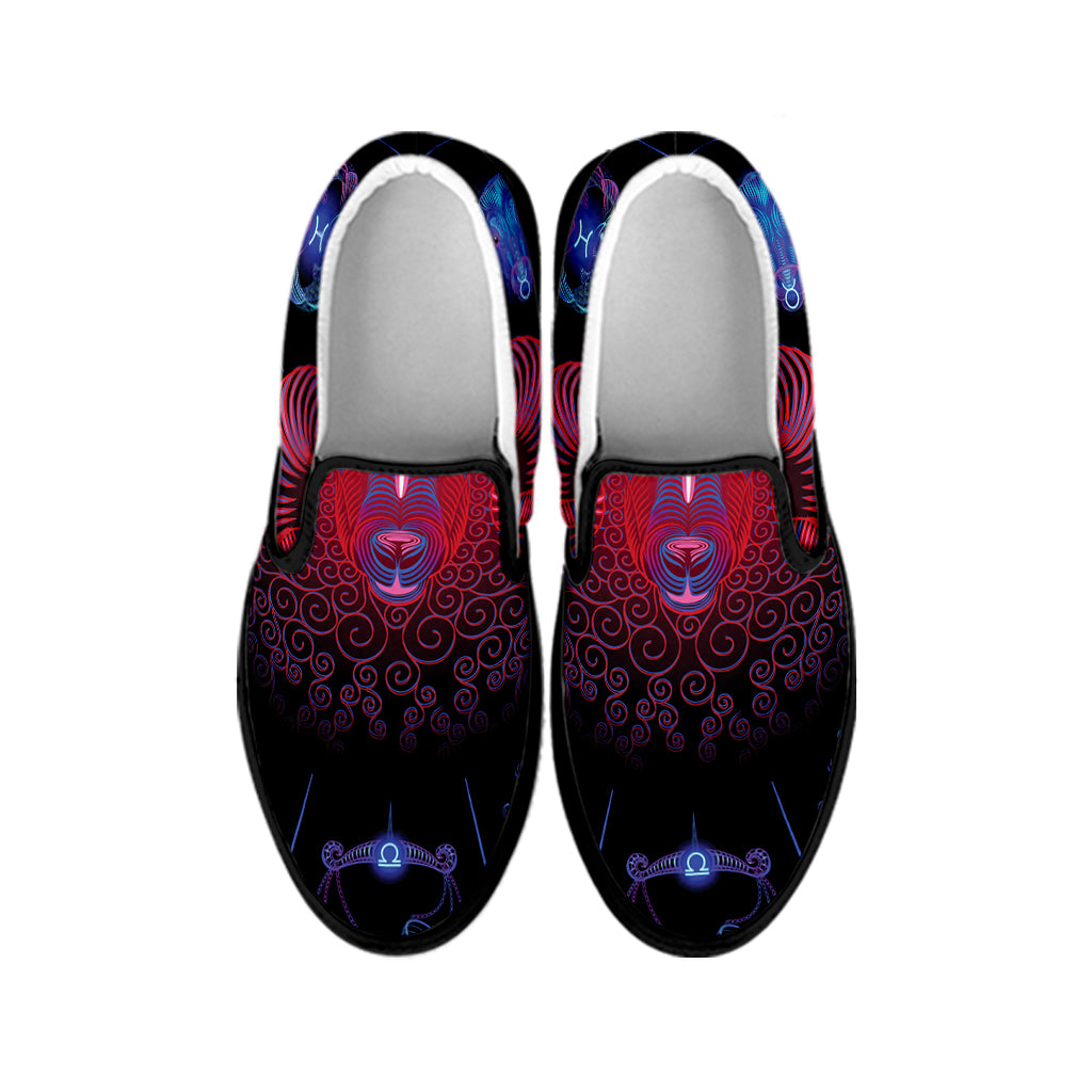 Aries And Astrological Signs Print Black Slip On Shoes