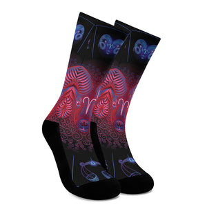 Aries And Astrological Signs Print Crew Socks