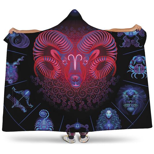 Aries And Astrological Signs Print Hooded Blanket
