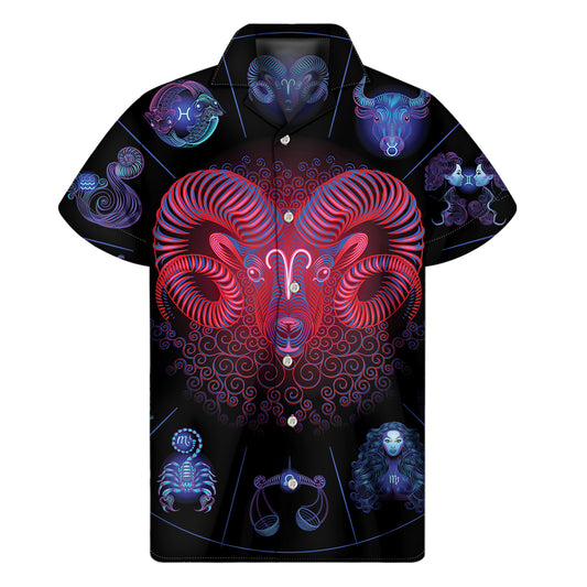 Aries And Astrological Signs Print Men's Short Sleeve Shirt