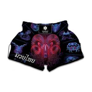 Aries And Astrological Signs Print Muay Thai Boxing Shorts