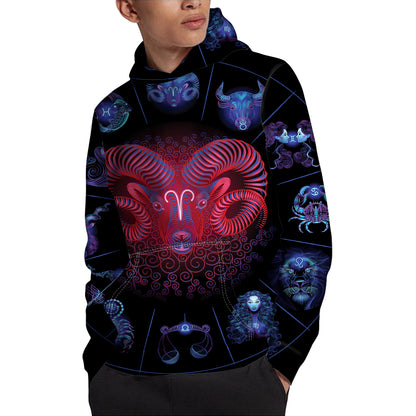 Aries And Astrological Signs Print Pullover Hoodie
