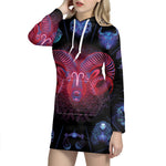 Aries And Astrological Signs Print Pullover Hoodie Dress