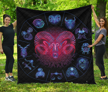 Aries And Astrological Signs Print Quilt