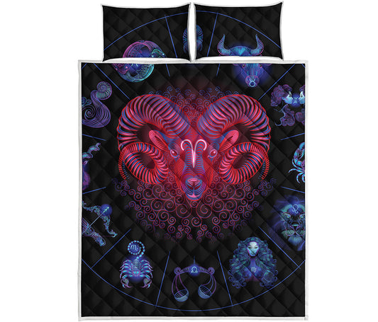 Aries And Astrological Signs Print Quilt Bed Set
