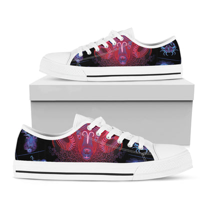 Aries And Astrological Signs Print White Low Top Shoes