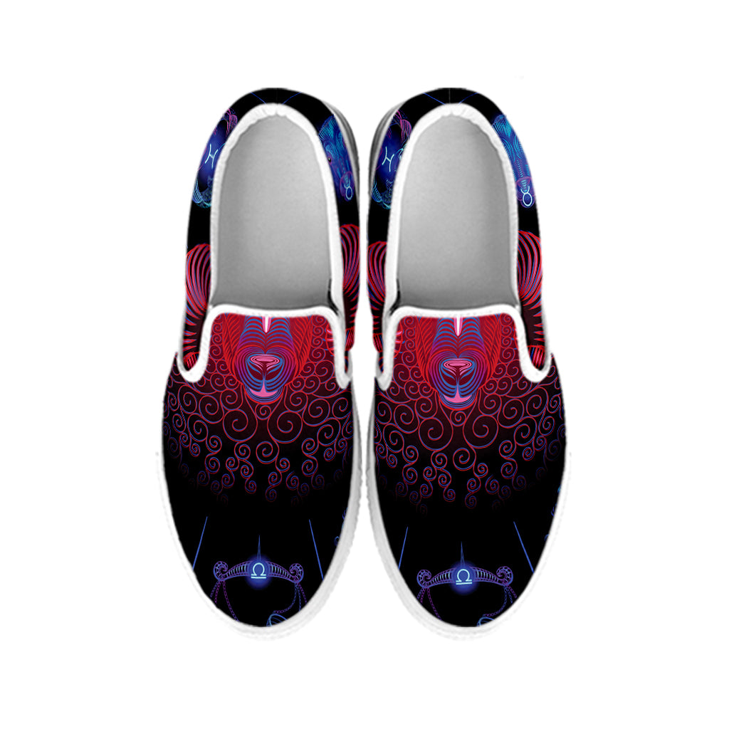 Aries And Astrological Signs Print White Slip On Shoes
