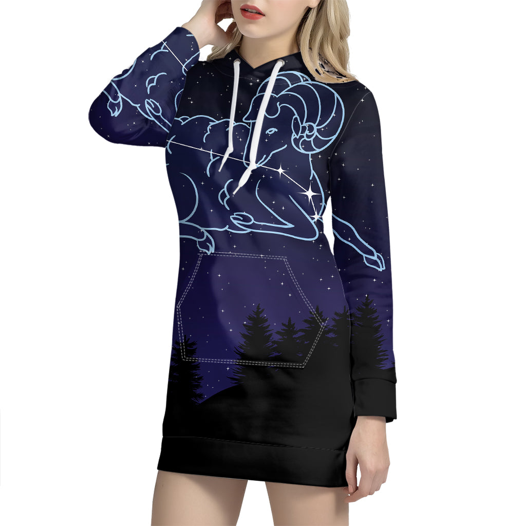 Aries Constellation Print Pullover Hoodie Dress
