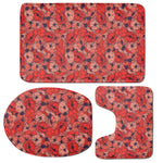 Armistice Day Poppy Pattern Print 3 Piece Bath Mat Set