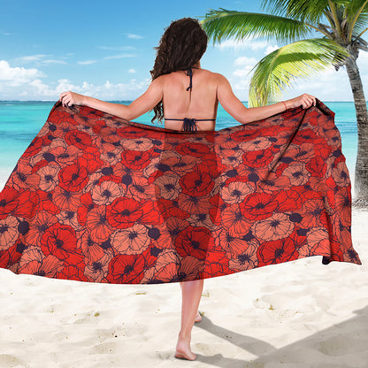Armistice Day Poppy Pattern Print Beach Sarong Wrap