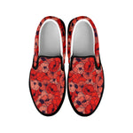 Armistice Day Poppy Pattern Print Black Slip On Shoes