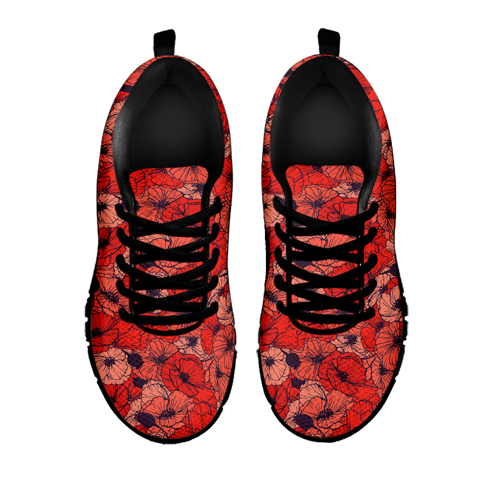 Armistice Day Poppy Pattern Print Black Sneakers