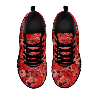 Armistice Day Poppy Pattern Print Black Sneakers