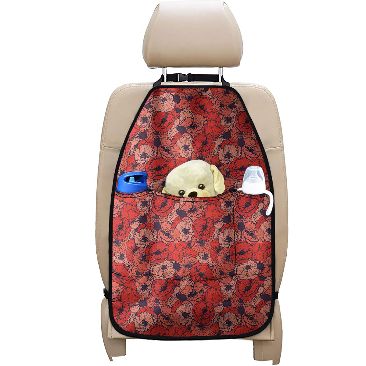 Armistice Day Poppy Pattern Print Car Seat Organizers