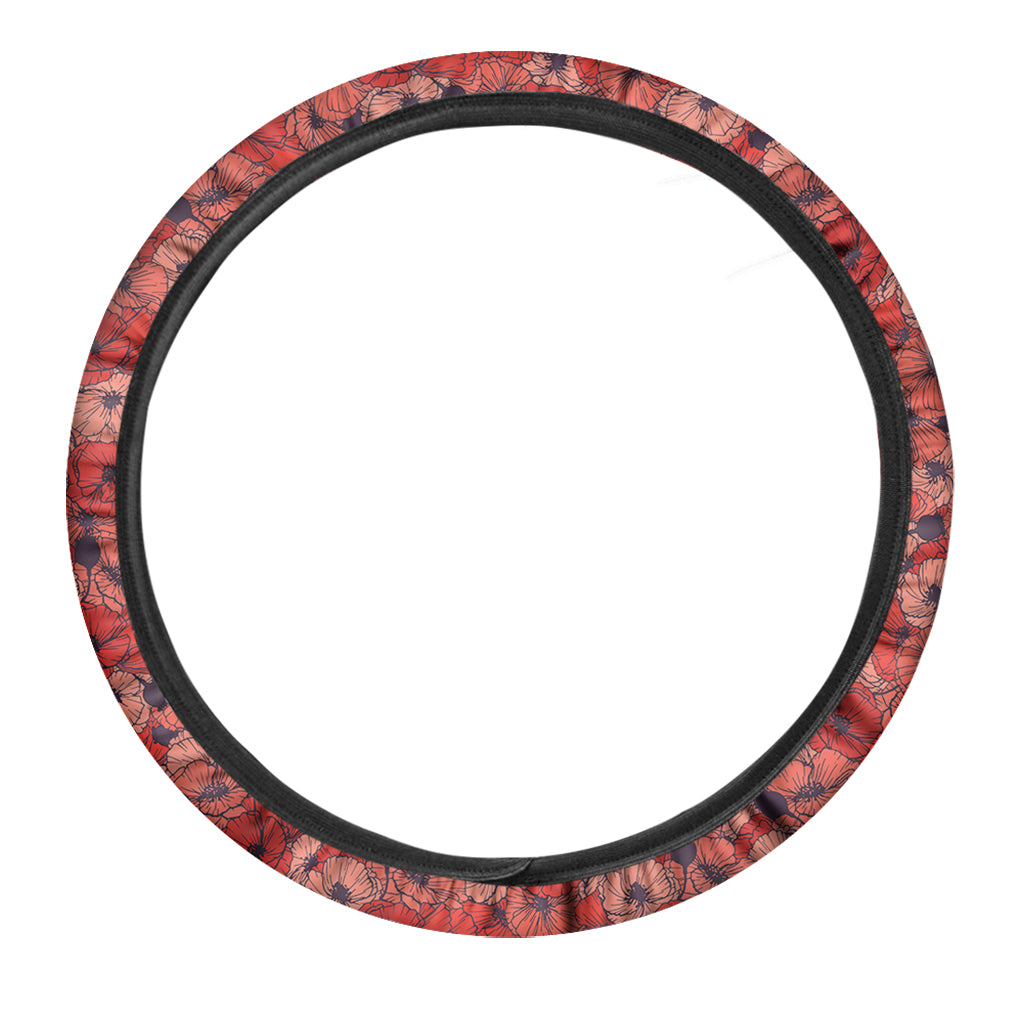 Armistice Day Poppy Pattern Print Car Steering Wheel Cover