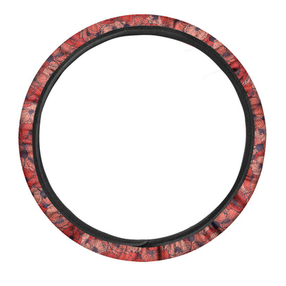 Armistice Day Poppy Pattern Print Car Steering Wheel Cover