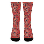 Armistice Day Poppy Pattern Print Crew Socks