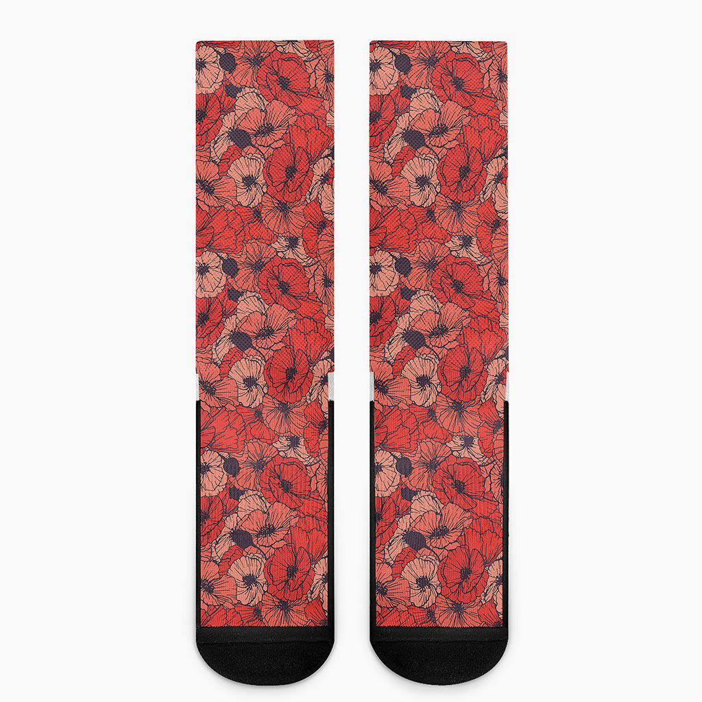 Armistice Day Poppy Pattern Print Crew Socks