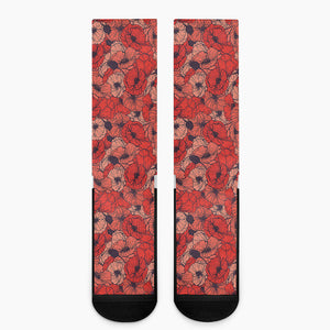 Armistice Day Poppy Pattern Print Crew Socks