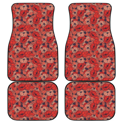Armistice Day Poppy Pattern Print Front and Back Car Floor Mats
